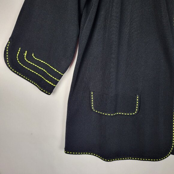 Ming Wang Jacket Blazer Women's  Petite Large Black Yellow Stitching Collared - Picture 3 of 9